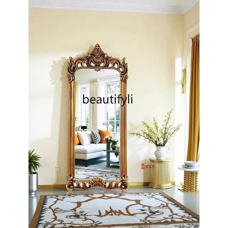 

French retro carved home full body floor mirror living room bedroom European clothing store dressing fitting mirror