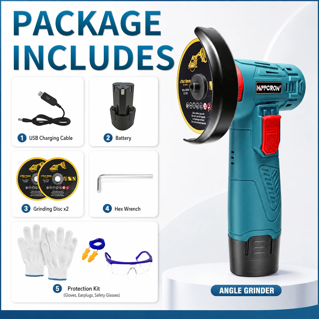 Hippcron 19500 RPM 전기 휴대용 앵글 그 - Brushless Angle Grinder Battery Powered 리뷰 및 가격