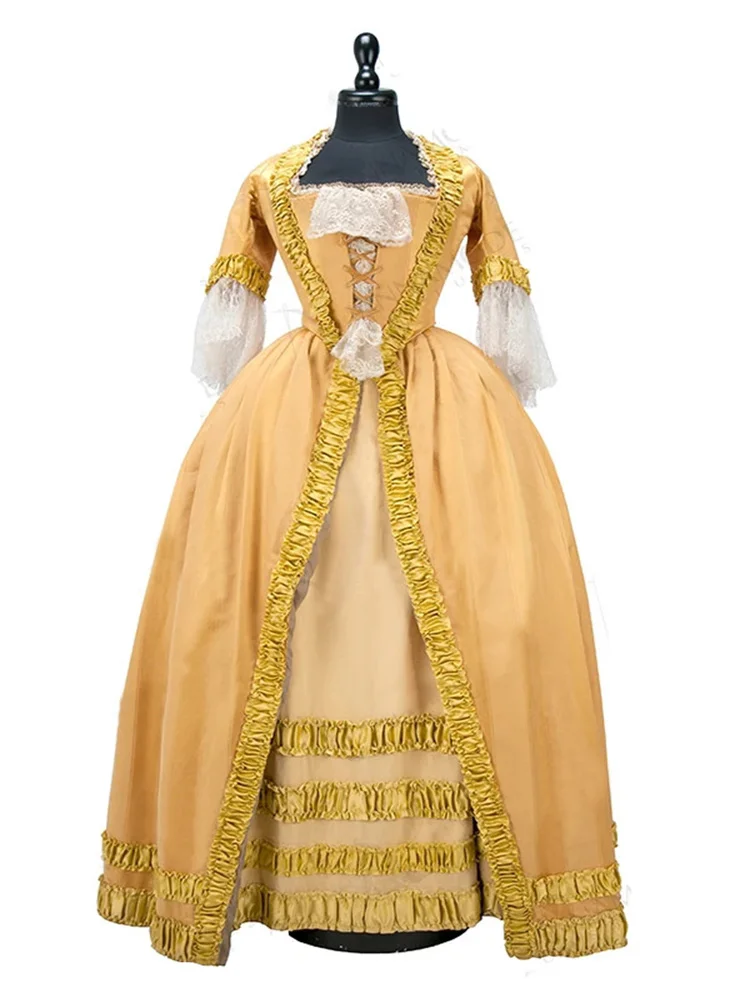 فستان ملكي من Robe a La Anglaise لعام 1750s فستان y Reenactment Marie Antoinette Rococo فستان أصفر مصنوع حسب الطلب