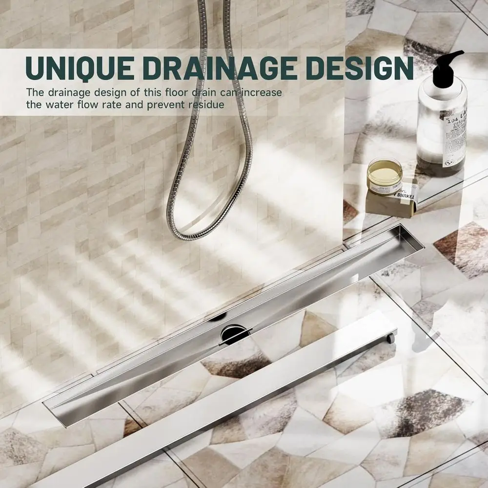Ralo Linear de Chuveiro de 28 Polegadas em Níquel Escovado com Coletor de Cabelos