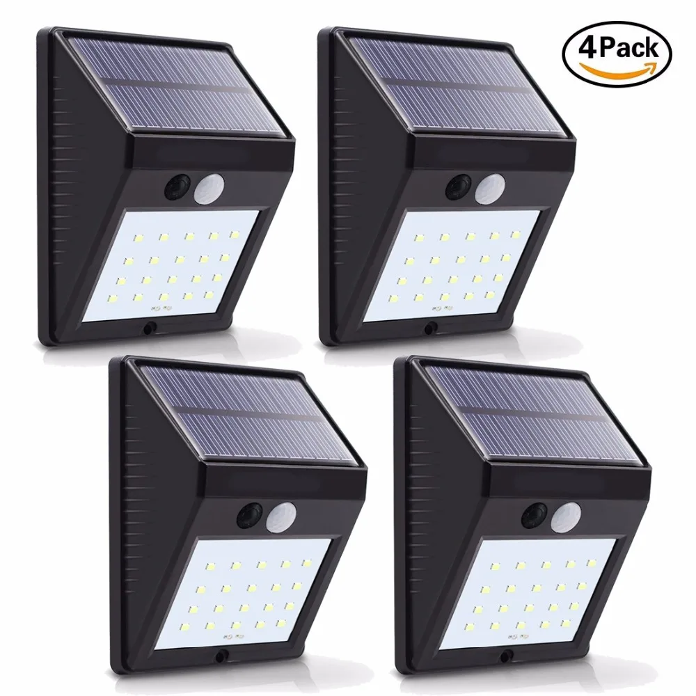 4Pack LED Solar Lights 20LEDS Night Security  Motion Sensor Light Waterproof Outdoor Wall Lighting For Home Garden Patio