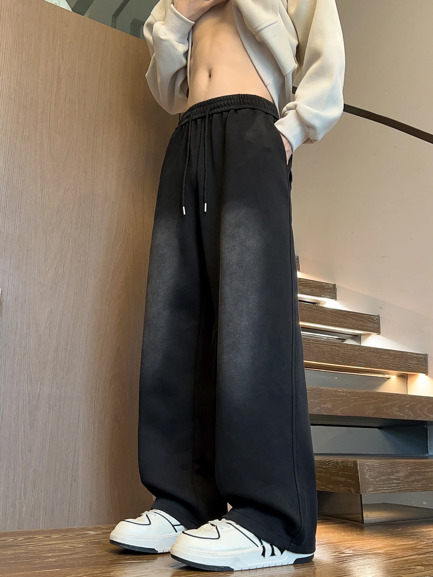 

Мужские утепленные спортивные брюки прямого кроя Heavyweight Waed Adient Color для осени и зимы, свободные, широкие, длинные, с эффектом драпировки