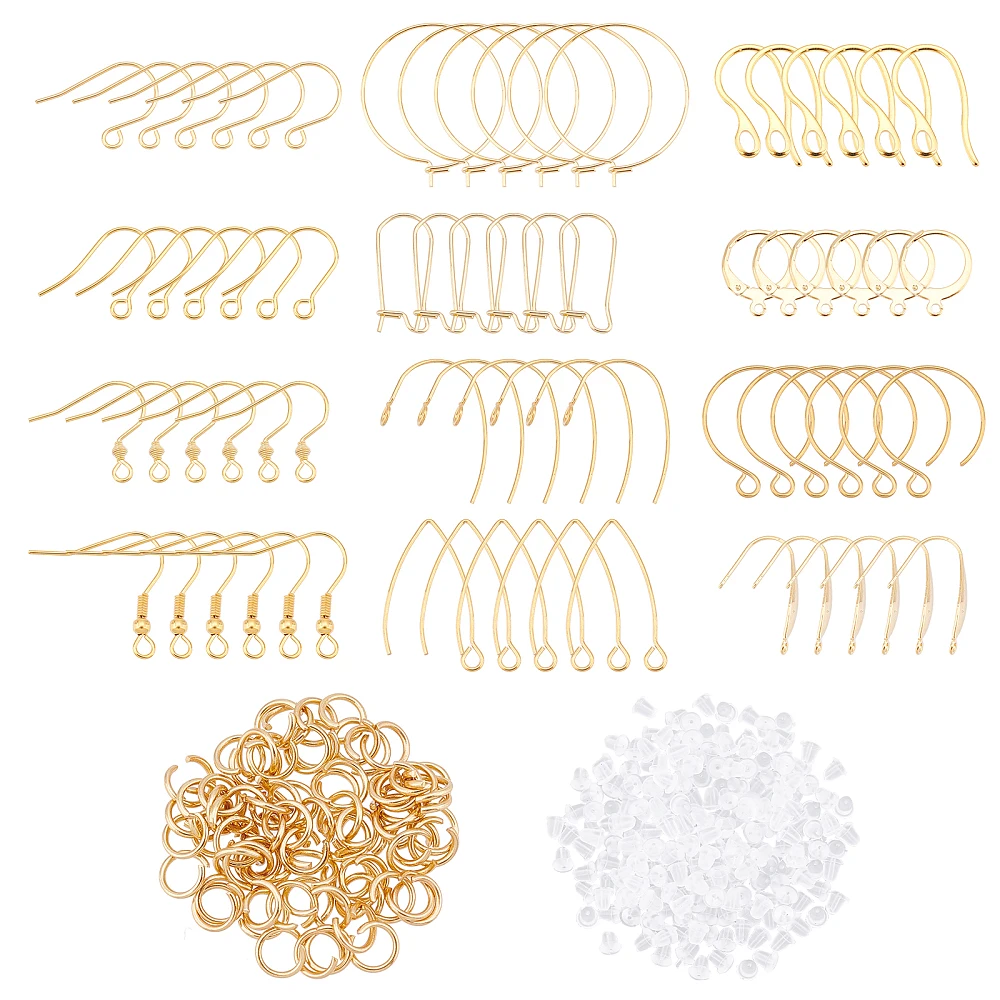 

72Pcs 12 Style Earring Hooks Stainless Steel Assorted Ear Wire Hooks Golden Leverback Earring Findings with 80pcs 5mm Jump