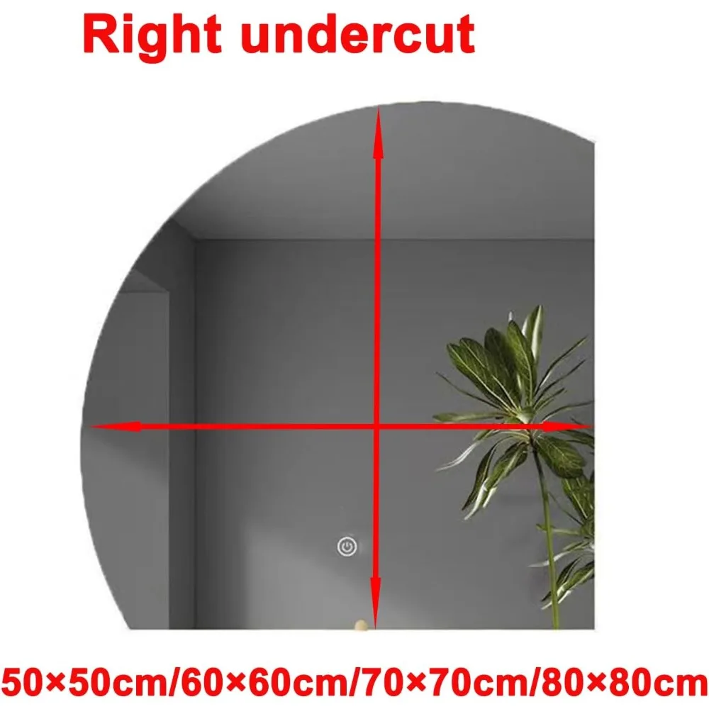 กระจกห้องน้ำ LED ทรงครึ่งวงกลมแบบติดผนัง ดีไซน์ไร้กรอบ กระจกแต่งหน้า กระจกอัจฉริยะแบบสัมผัส และไฟสามสี