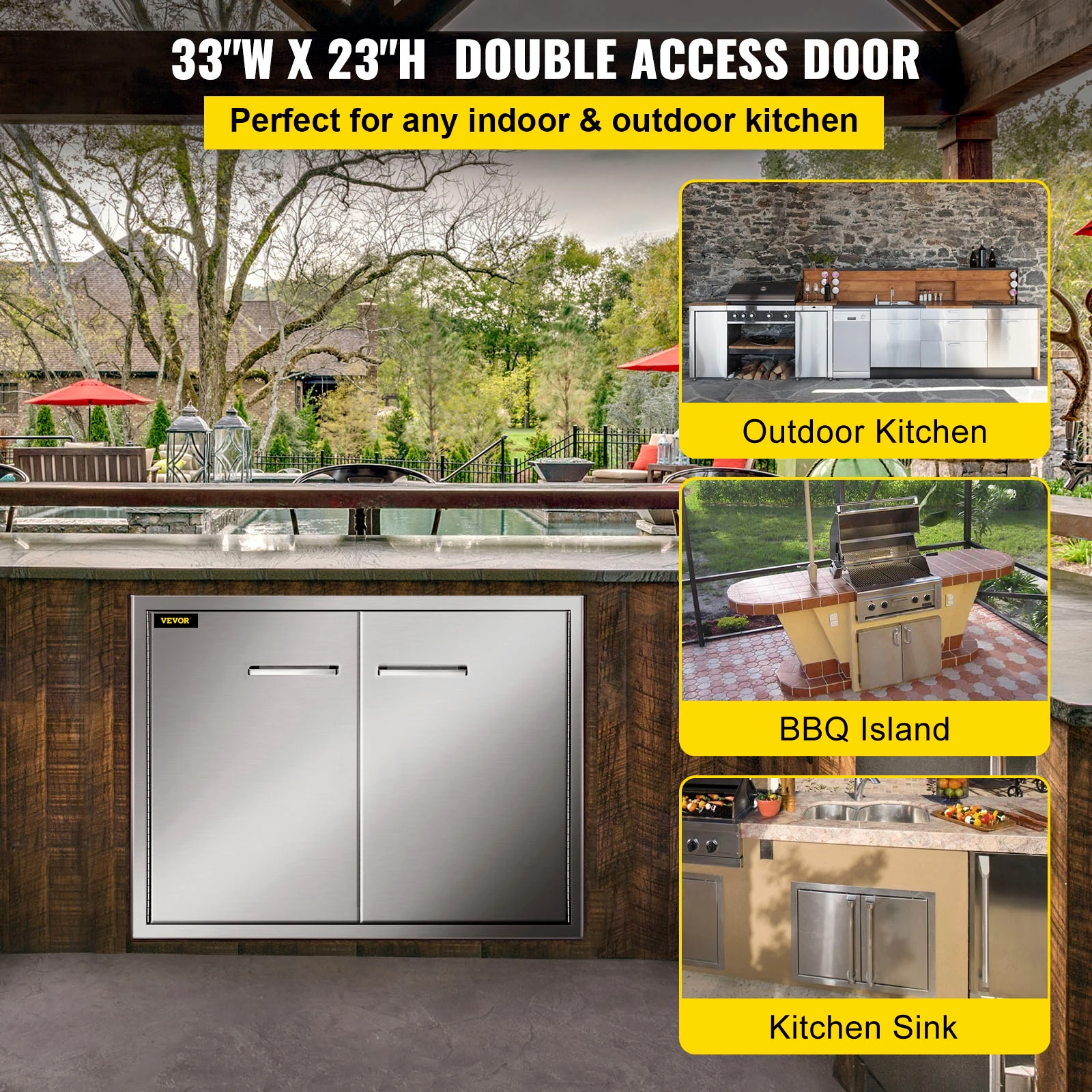 VEVOR Stainless Steel Double Kitchen Door Magnetic Gate W/ Hanging Hook Wear-resistant Cabinet Durable for BBQ Island Fireplace