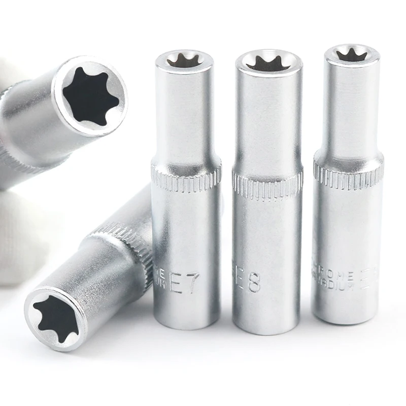 Imagem -01 - Catraca Soquete Torque Wrench Torque Star Adaptador de Soquete Fêmea Soquete e Joint Hand Tools 48 mm e4 e5 e6 e7 e8 E10 Pcs catraca soquete torque wrench torque star adaptador de soquete femea soquete e joint hand tools 48 mm e4 e5 e6 e7 e8 e10 pcs 01