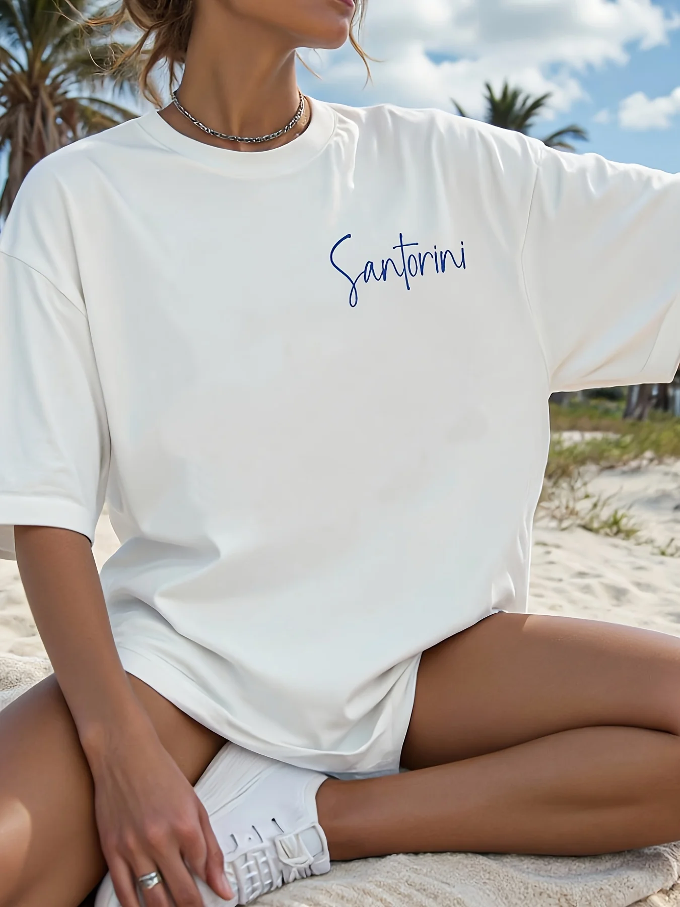 Santorini Griechenland T-Shirt Damen Herren Retro Architektur Grafik-T-Shirt Sommer Strand Urlaub Kurzarm Harajuku Unisex Tops – Detail 4