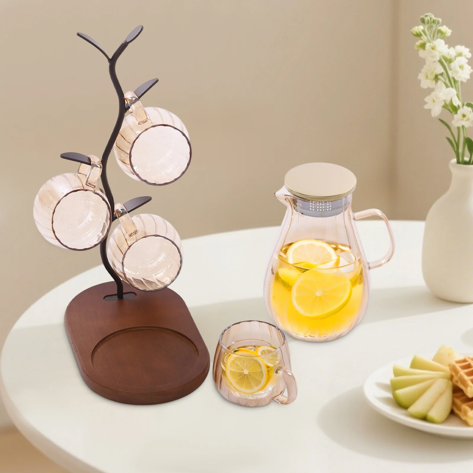 

Набор холодных чайников из боросиликатного стекла 30x17x33,5 см, устойчивый к высоким температурам, с подставкой, 1 горшок, 4 чашки, набор бытовых холодных чайников