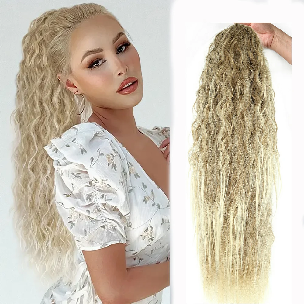 30inch Long Water Wave Curly Drawstring Ponytail Hair Extension Synthetic Clip-In Hairpiece Fluffy wigs women Daily Use Ponytail