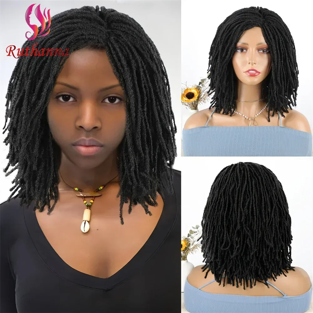 Afro Dreadlocks Crochet Hair Wig Synthetic Short Fine Braided Wig For Women 14 Inch Heat Resistant Fiber Dirty Braids Wig Daily