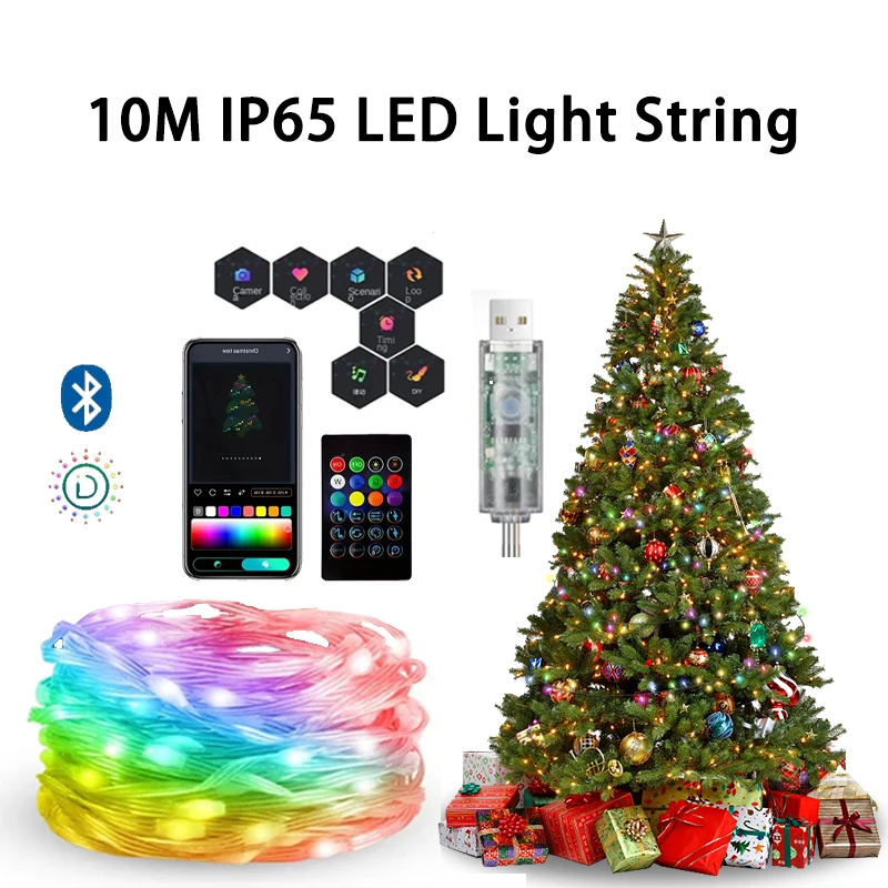 Christmas gifts Smart light Bluetooth RGB slide light string 10M USB Christmas tree decorative lighting fixtures Smart Life