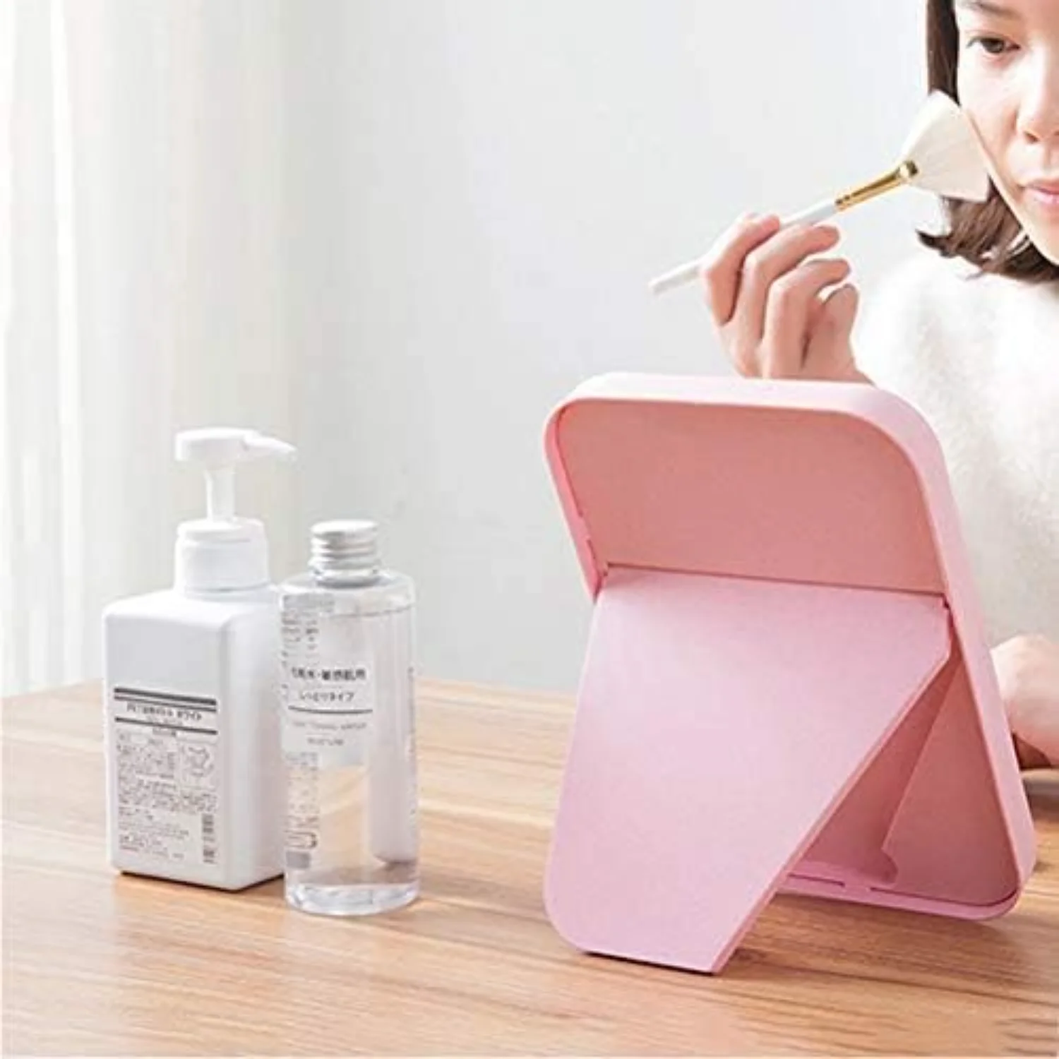 Desktop Foldable Makeup Mirror Simple Portable Princess Mirror Square Makeup Mirror for Women (White)