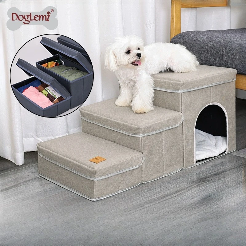 

Dog Kennel Cage Staris Multi-functional Dog Staircase Steps on The Bed Sofa Technology Cloth Puppy Climbing Stairs Pet Supplies