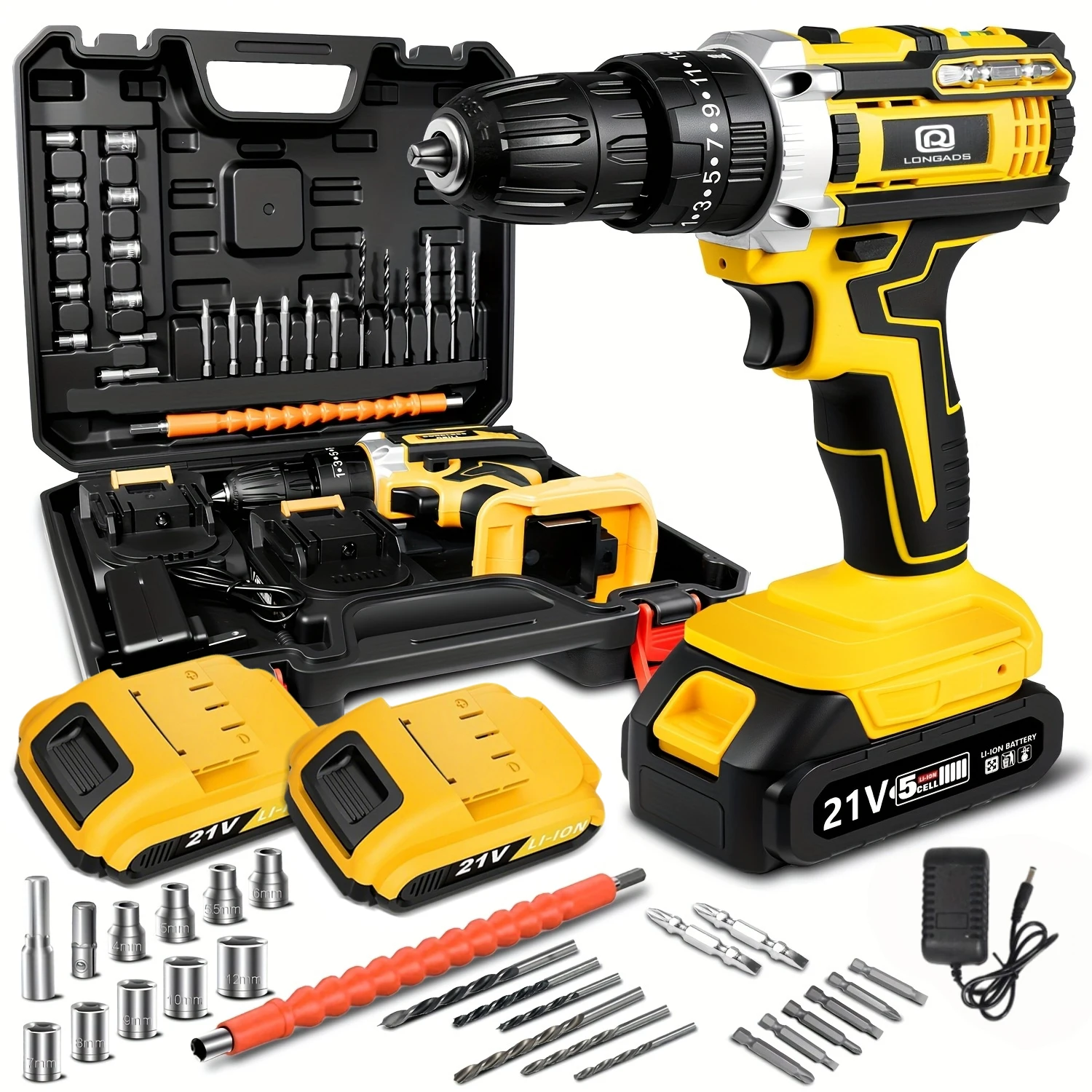 Power Drill Cordless - 21V Cordless Drill/Driver Kit, 2 Speed,