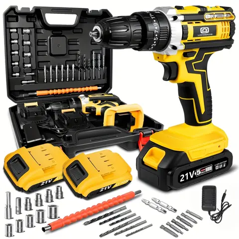 21V Cordless Drill/Driver Kit, 2 Speed, Keyless 3/8" Chase Drill with LED Light, Equipped 1 Or 2 Battery, Compact Design, 25+1Position, Kit for Home, Suitable Construction, Industry & Home Decoration, Men's Gift