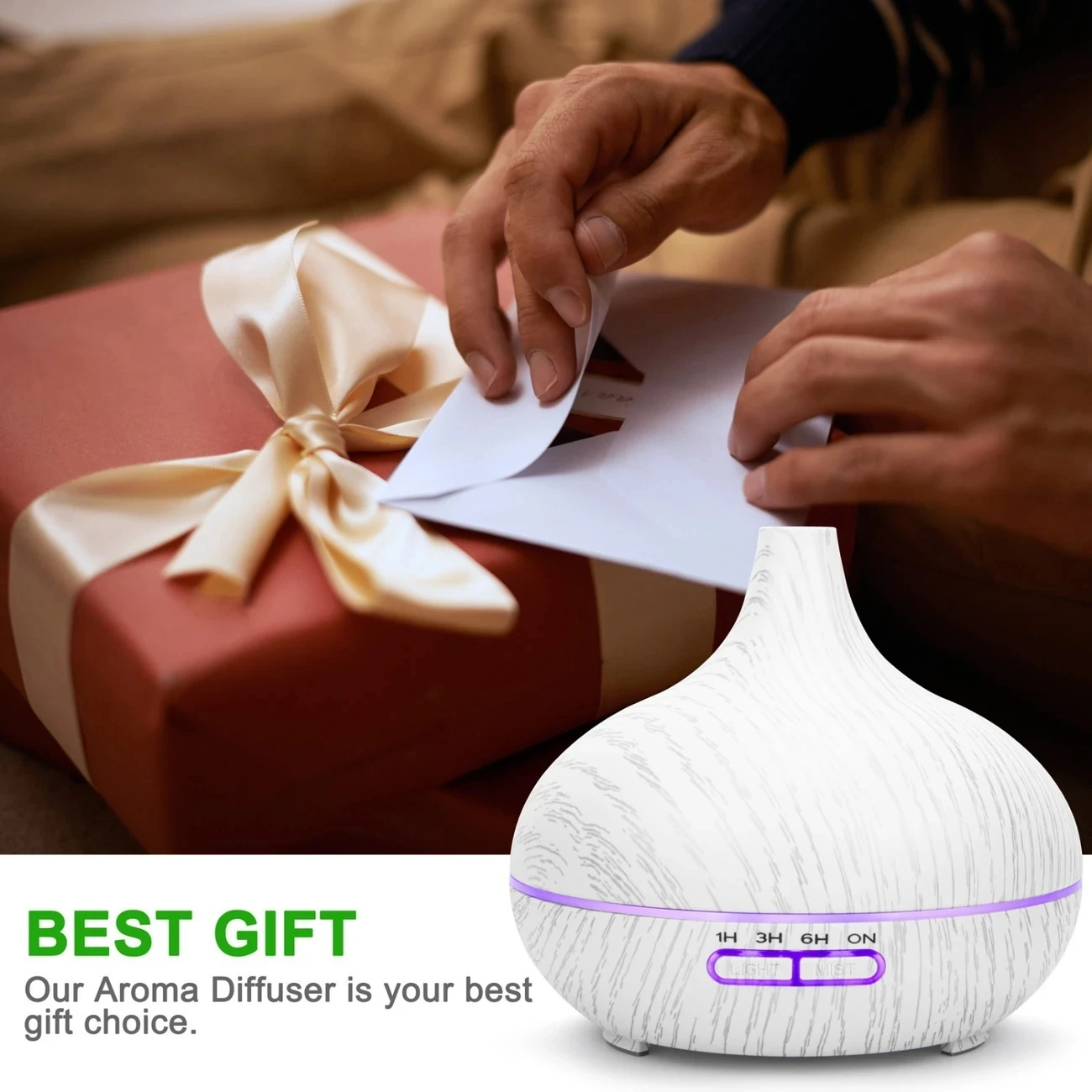 

Premium 18.6oz Aromatherapy Essential Oil Diffuser with 6-Piece 0.34oz Oil Set - Lavender, Jasmine, Rose, Lemon, Ocean Scents -