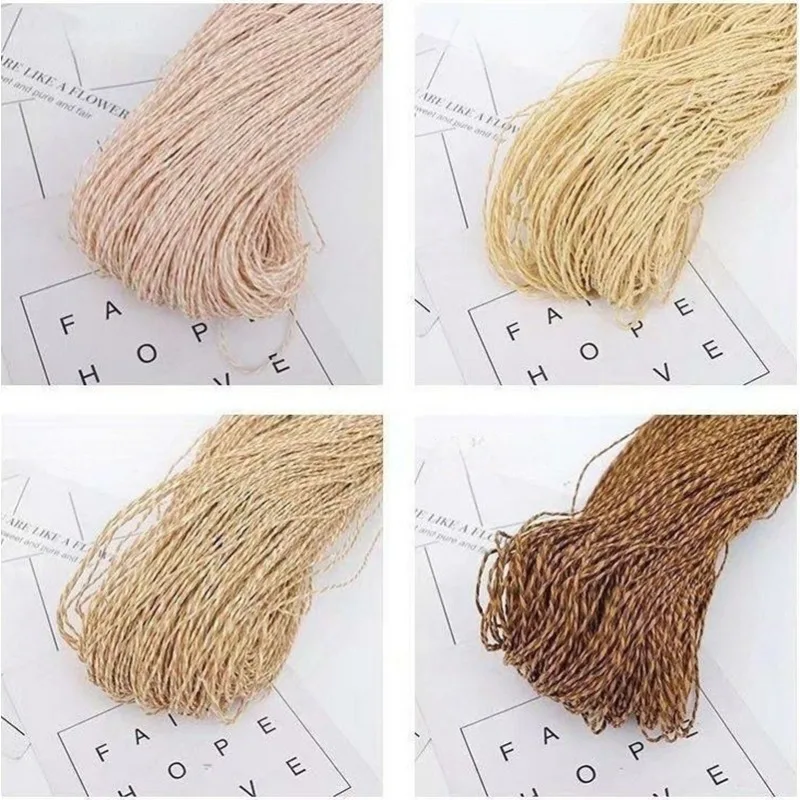 

200g 2ply Cotton Raffia Yarn for Hand Crochet Knitting Summer Hats Bags Diy Straw Sandals Fluffy Paper Grass Thread Beige Yellow