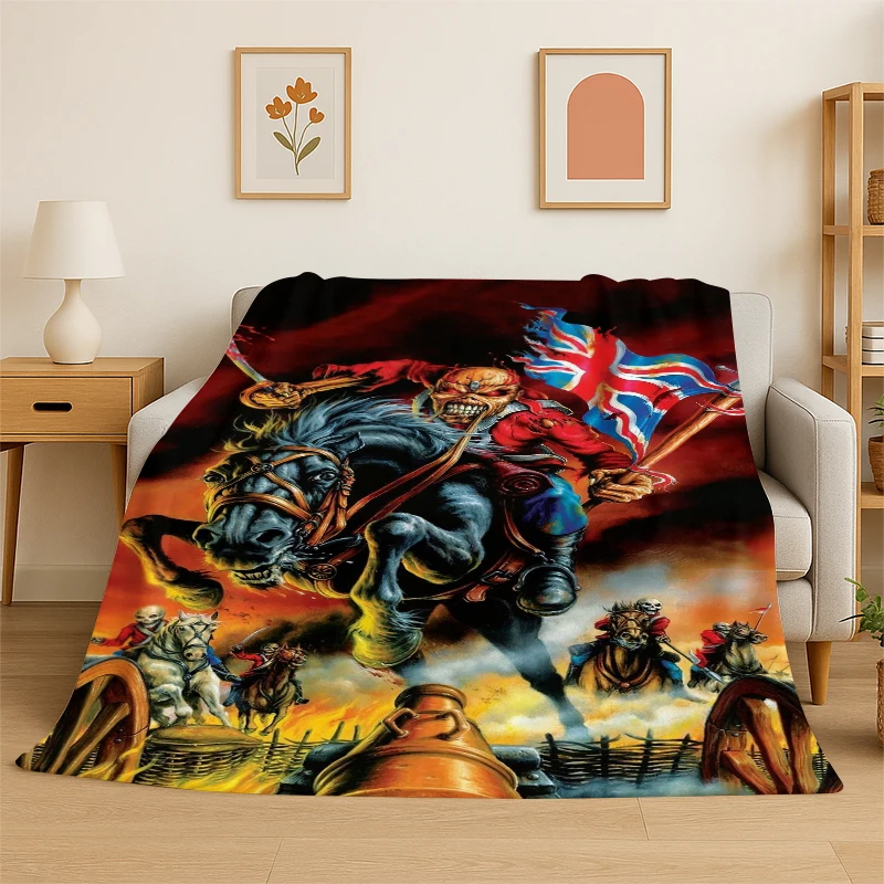 3D I-Iron Maiden Metal Band Flannel Blanket Soft Warm Throw Blanket for Bedroom Living Room Bed Travel Camping Picnic Gift