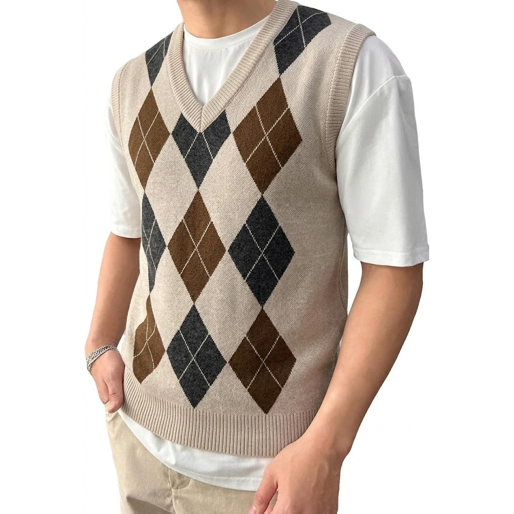 Mens Sleeveless Knitwear V Neck Sweater Vest Casual Slim Fit Pullover Knitted Sweater Classic Tank Tops for Men Streetwear view 2