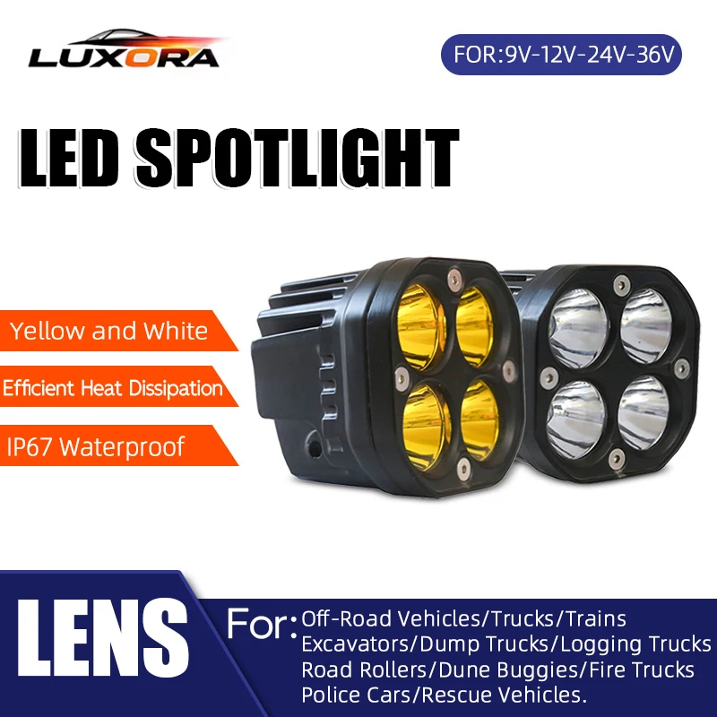 

Electric Motorcycle Led Spotlight Highlight 40W Yellow-White Light Off-Road Vehicle External Headlight Work Light 9V 12V 24V 36V