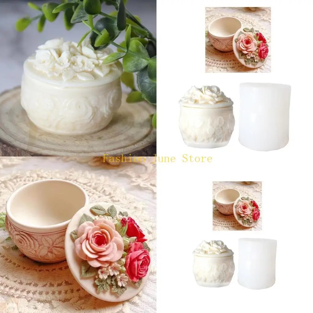 N5KA Rose Decorative Storage Box Container Molds Storage Box Silicone Mold for DIY