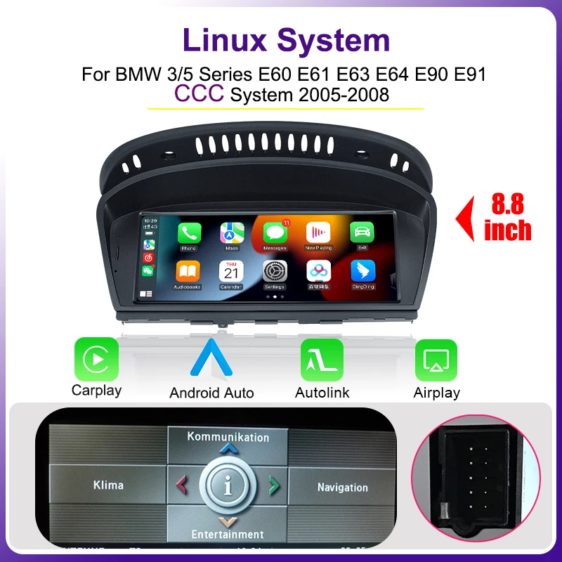 AUTOTOP 8,8" Wireless CarPlay Android Auto Auto Multimedia Display für BMW 3er E90 E91 E92 E93 5er E60 E61 Touchscreen