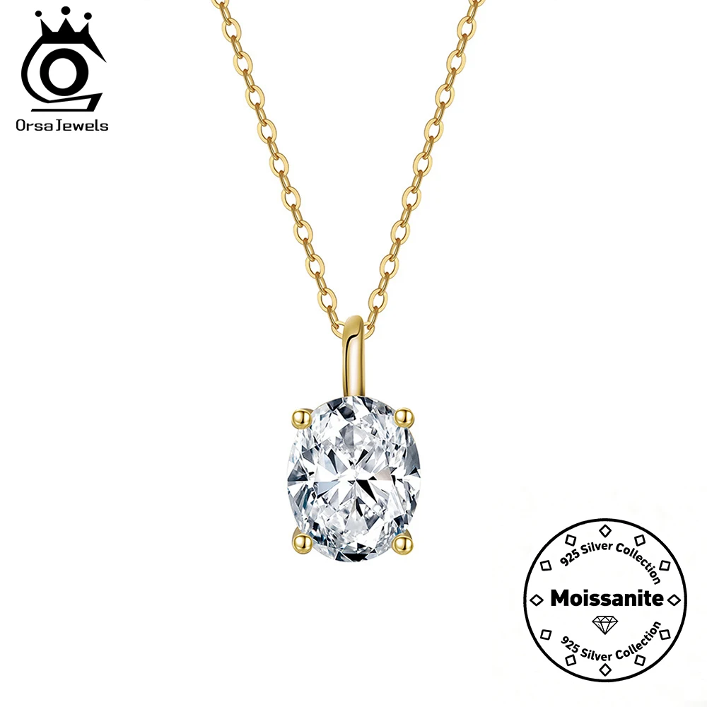

ORSA JEWELS 1ct 2ct 3ct Moissanite Diamond Necklaces S925 Sterling Silver Sparkling Diamond Link Chain Women's Jewelry SMON03