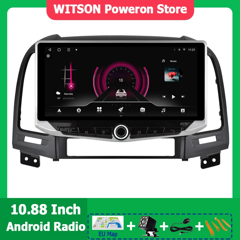 WITSON Android Stereo Car Radio For Hyundai Santa Fe 2 2006 - 2012 with button auto media gps carplay 10.88'' screen