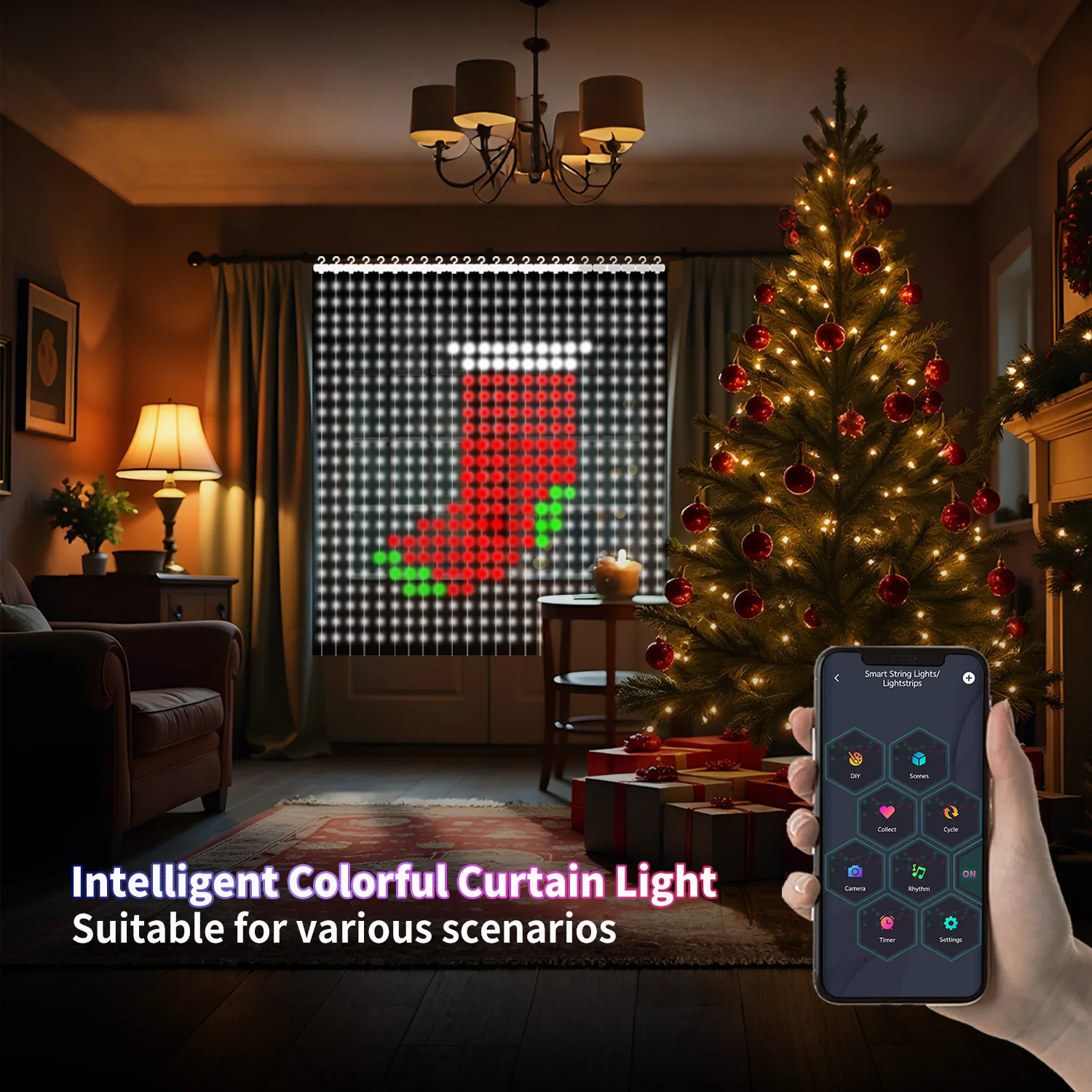 

Светодиодная гирлянда с управлением через приложение - 400 светодиодов, питание от USB, синхронизация с музыкой, RGB-подсветка, умные световые шторы для самостоятельной сборки |