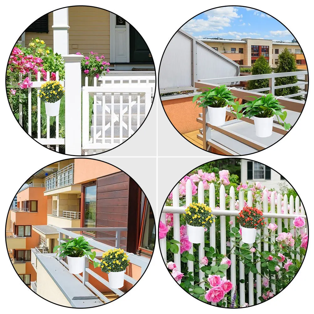 

3pcs Hanging Flower Pots With Drainage Holes Detachable Hooks Balcony Hanging Bucket Gardening Plant Pot Iron Flowerpot Home