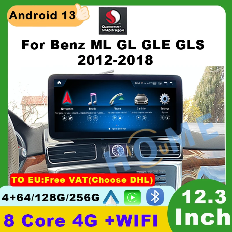 

12.5" 8+256G Snapdragon 662 Android 13 Car Multimedia Player For Mercedes Benz GLS GLE ML W166 GL X166 Auto Carplay 2015 - 2018