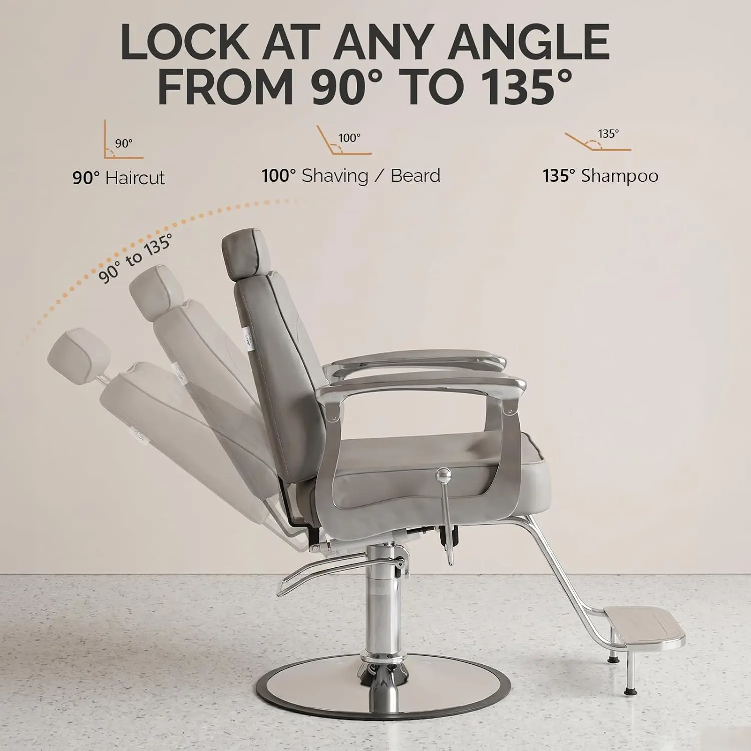 Heavy Duty Reclining Barber Chair Removable Headrest 360° Rotation Hair Stylist Braiding Shampoo Facial Waxing, Customized - view 5