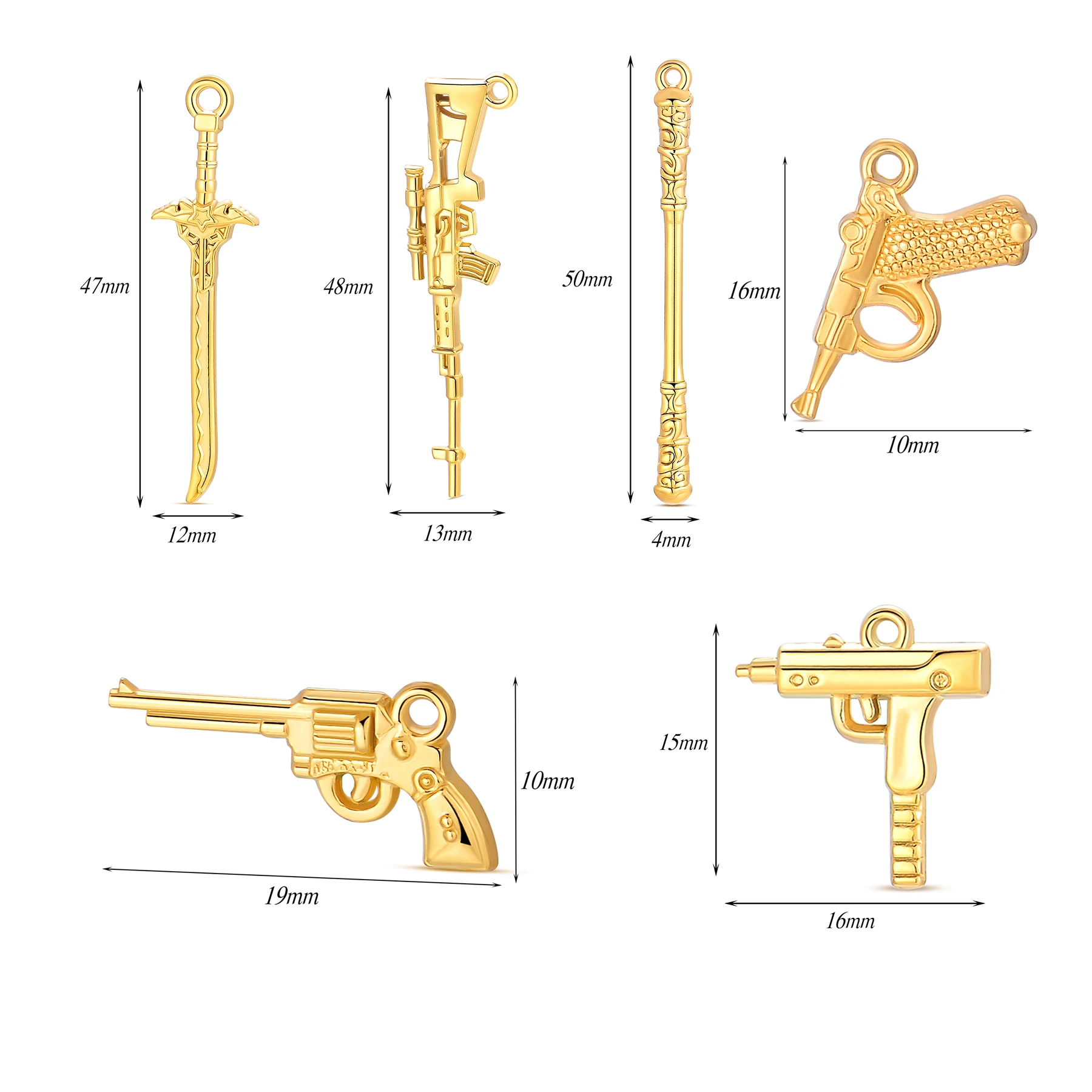 5pcs Vintage Stainless Steel Simulation Gun Pistol Shape Charm Pendant DIY Necklace Keychain Jewelry Making Craft Accessories