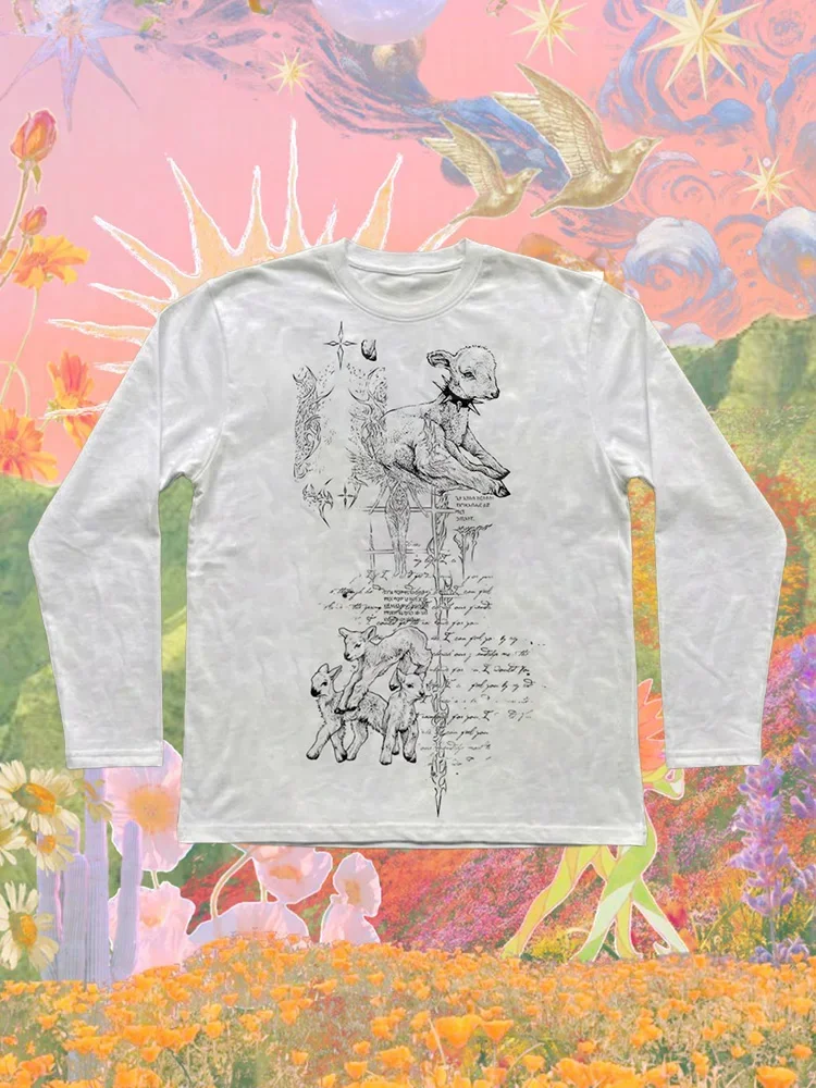 Y2K Aesthetic Kitty Graphic Unisex Harajuku Kpop Kawaii Gothic Goth 2000s Trendy Vintage Streetwear Student Casual Daily Top