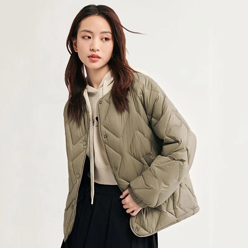 Otoño Invierno nueva moda mujer cuello pico manga larga de un solo pecho Casual de moda Color sólido Simple acolchado abrigos Tops femeninos