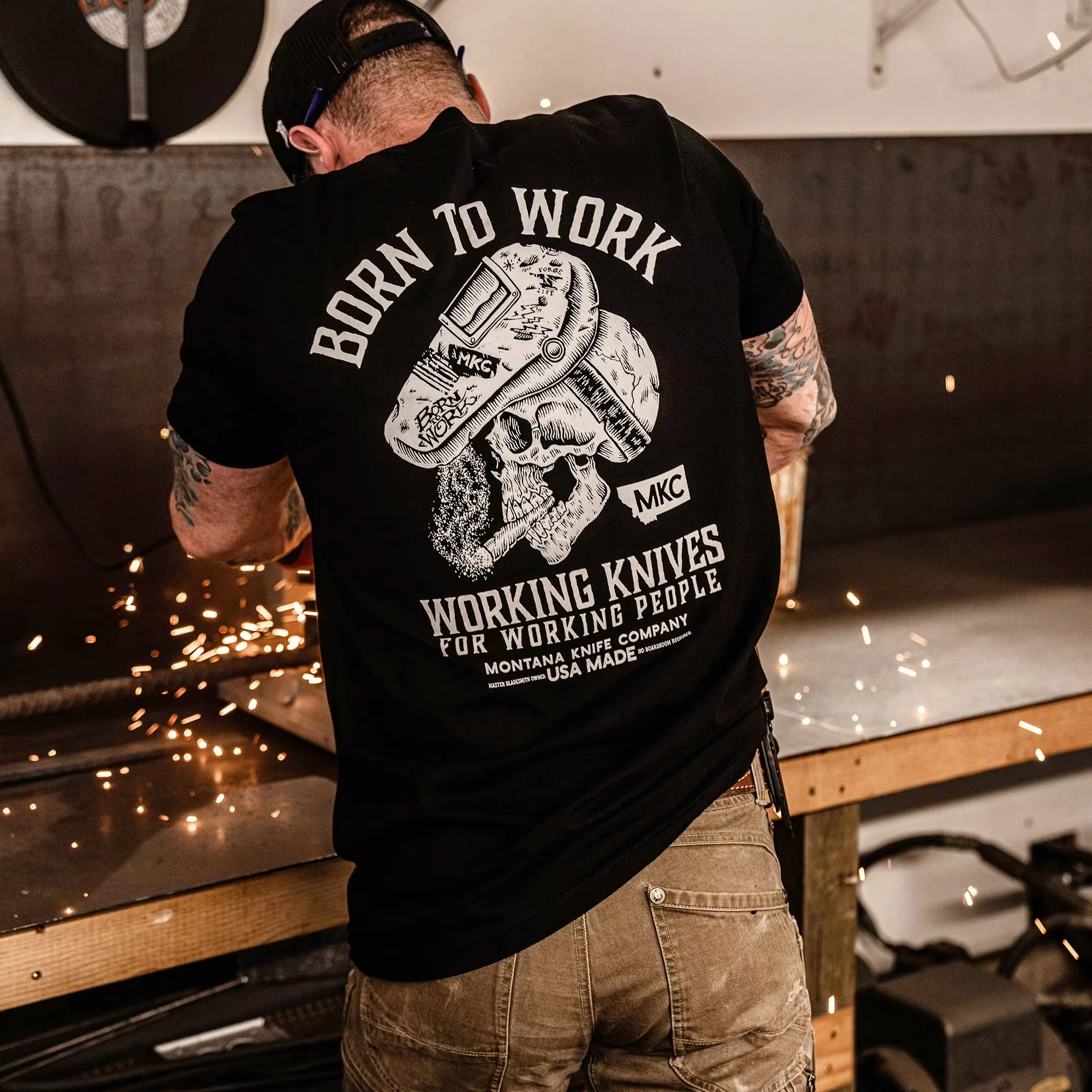 Streetwear Brand Slogans - Born To Work Cigar‑Smoking Work‑hat Skull