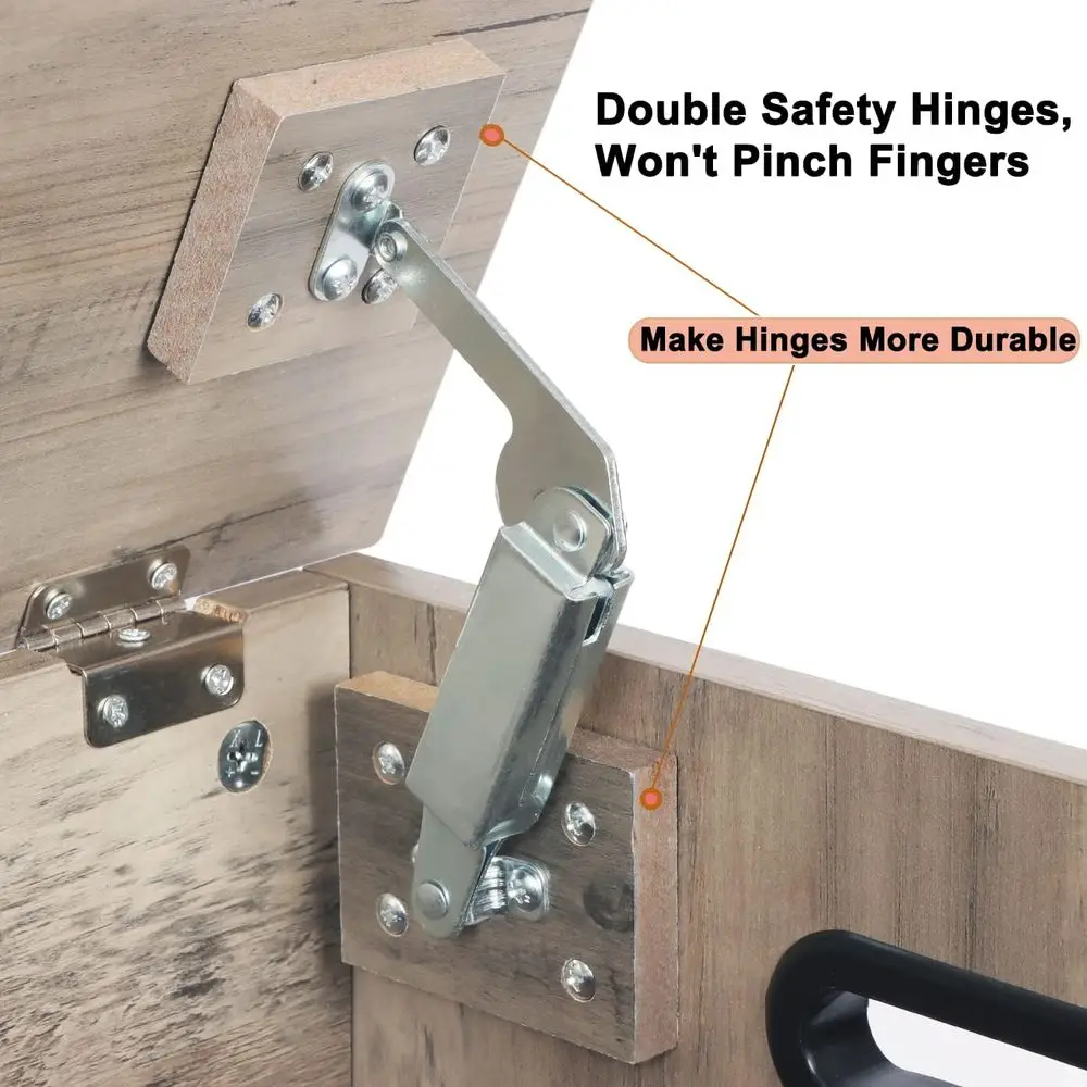 Bangku Penyimpanan Kayu Abu-abu dengan 2 Engsel, 15.7x31.5x18.9, Penyimpanan Sepatu di Pintu Masuk untuk Ruang Tamu & Kamar Tidur