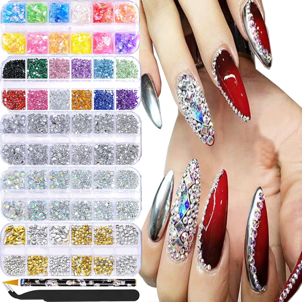 5 boxes/set 12 Grids Face Hair Gems Rhinestones Nail Charms Crystals DIY Accessories For Children girl Makeup nail Art Decora &