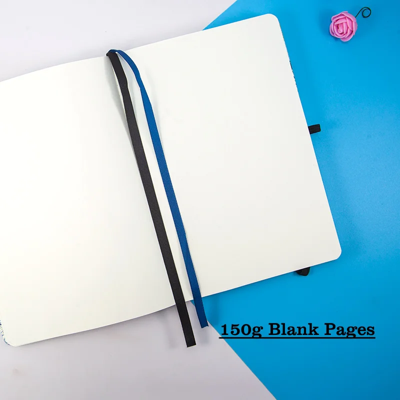 Floral Plain Notebook Elastic Band 150gsm Thick Paper A5 Hard Cover Blank Journal