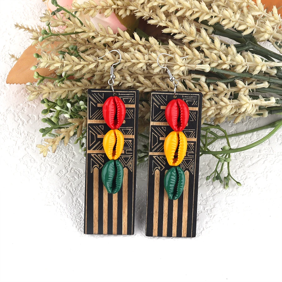 African Woman Rasta Wooden Earrings can mixed colors