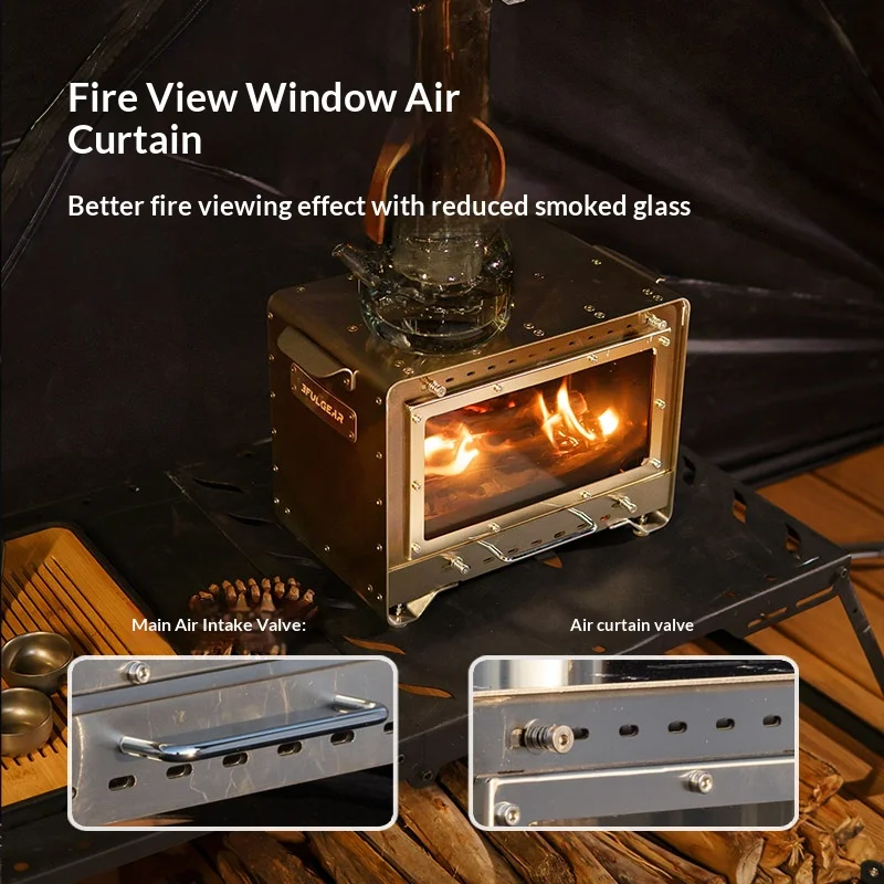 3F UL GEAR الفولاذ المقاوم للصدأ الموقد الثانوي حرق موقد الخشب زجاج كبير نافذة التخييم خيمة موقد سخان الحطب #4