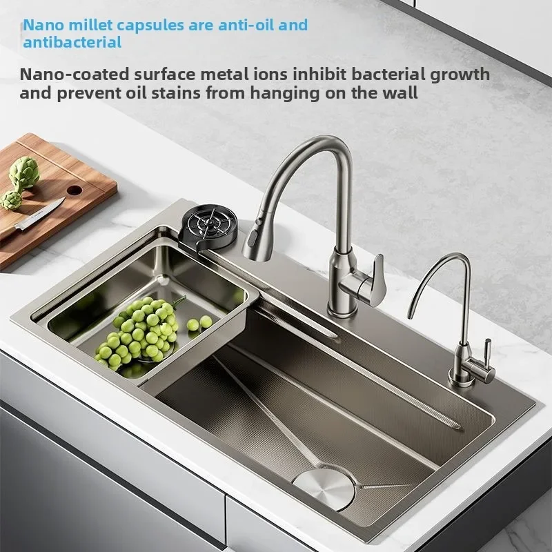 Nil Stainless Steel 4MM Thick Large Single Bowl Kitchen Sink Nano Texture Under Mount Rinse Wash Deep Basin USA EU Market