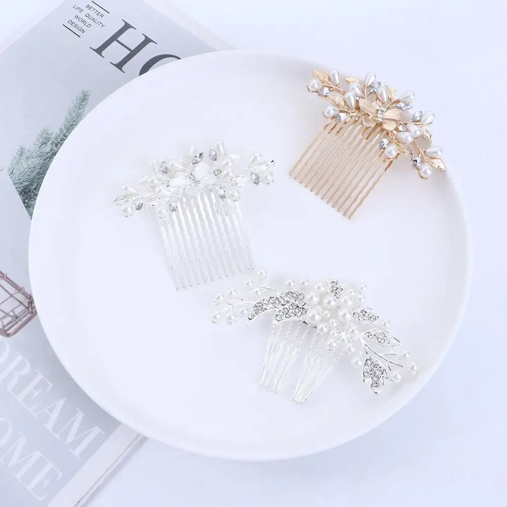 Minority Temperament Hairpin Alloy Pearl Five-tooth Hair Comb Rhinestone Hair Stick Korean Style Headwear Hair Accessories