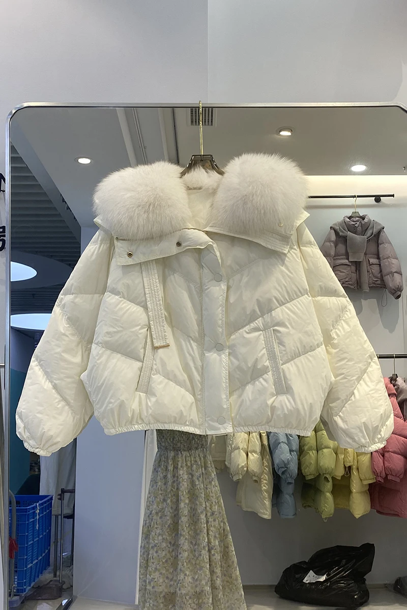 2025 Women's Clothing Large fur collar short down jacket, fashionable thickened slim coat Autumn Winter New 1102