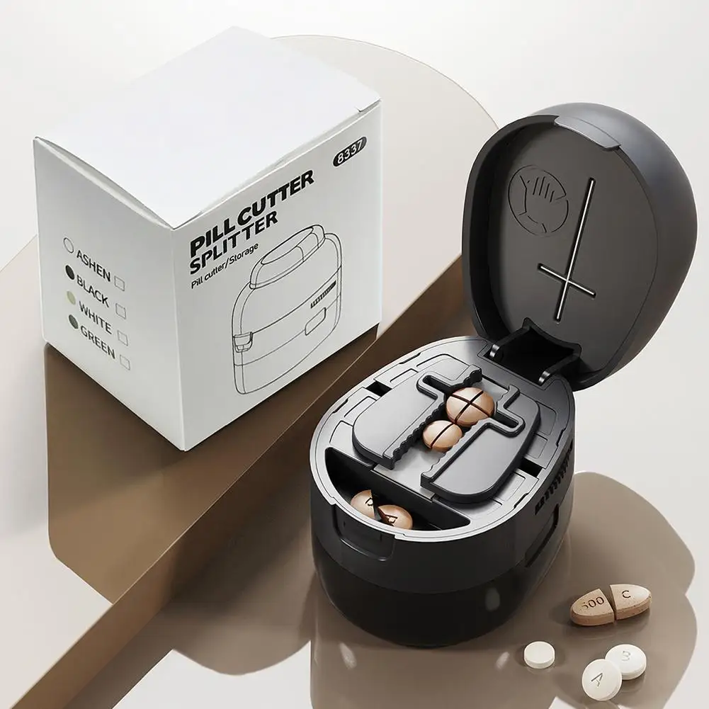 

Multi functional 2 in 1 Pill Cutter Holder Food Grade Cutting Storage ABS Medication Portable Clean Material Precise Travel R9N3