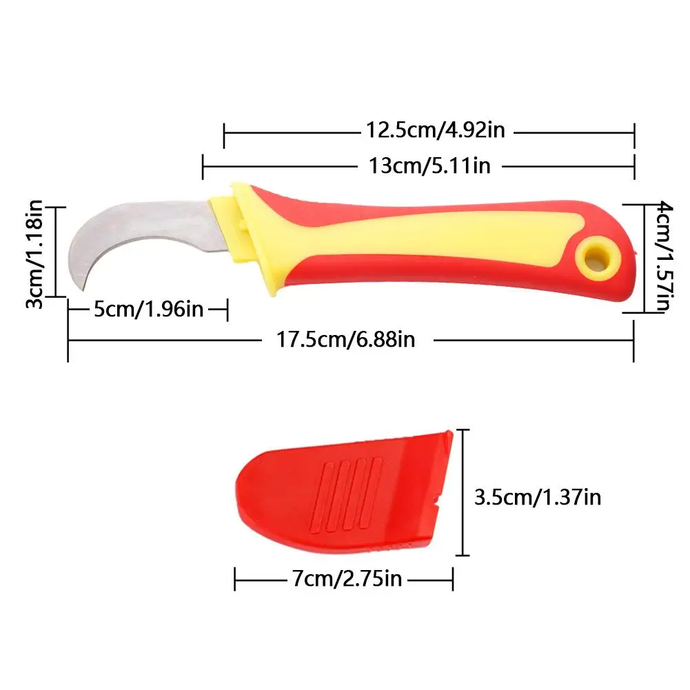 Insulated Electrician Knife - Straight/Curved/Hook Fixed Blade, Cable Stripping Snips & Wire Stripper Peeling Hand Tool - view 4