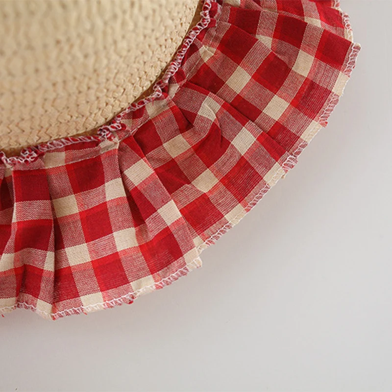 Baby Girl Dress Summer Red Checkered Girl Vacation Dress Cute Beach Princess Dress With Hat