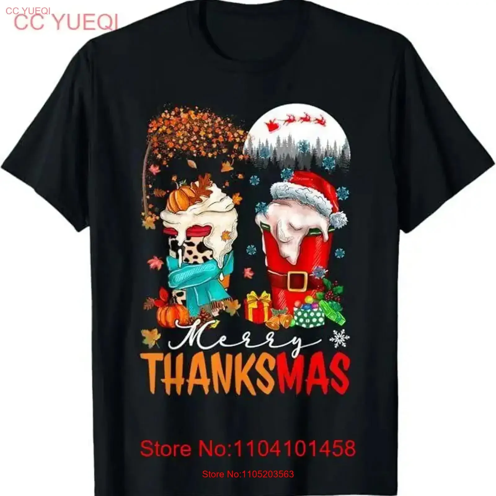 

Merry Thanksmas Cups Of Coffee Happy Thanksgiving Christmas T Shirt vintage Washed Comfortable Soft Stylish Slightly homme