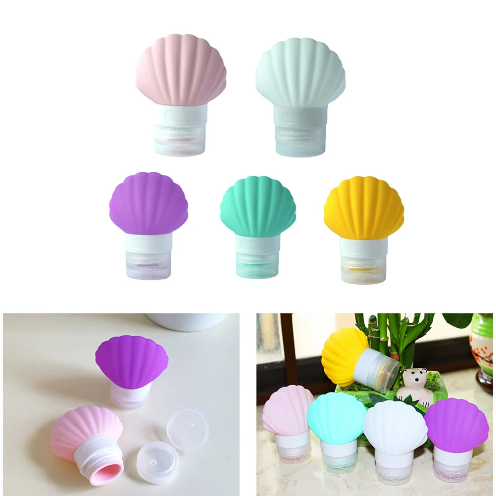 

5pcs Silicone Travel Bottles Set 5 Colors Shell Shape Refillable Leakproof Containers For Shampoo Lotion Face Wash