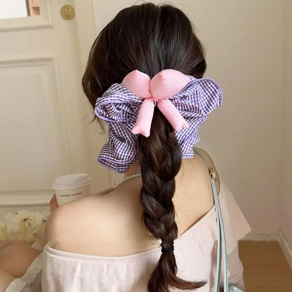 

Elastic Sweet Lattice Hair Scrunchies Bowknot Cloth Ruffle Hair Rope Ponytail Holder Hair Rope Oversized Hair Tie Daily